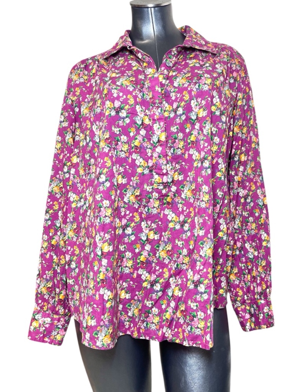 Sundance Women’s Large Floral Blouse Boho Cottagecore Button Front Pink